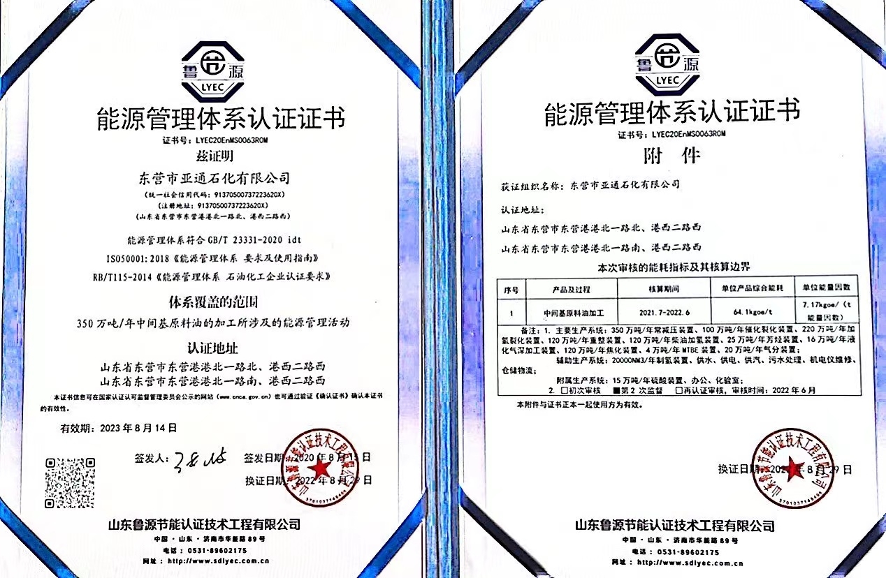 能源管(guan)理部認(rèn)證證書(shu) 